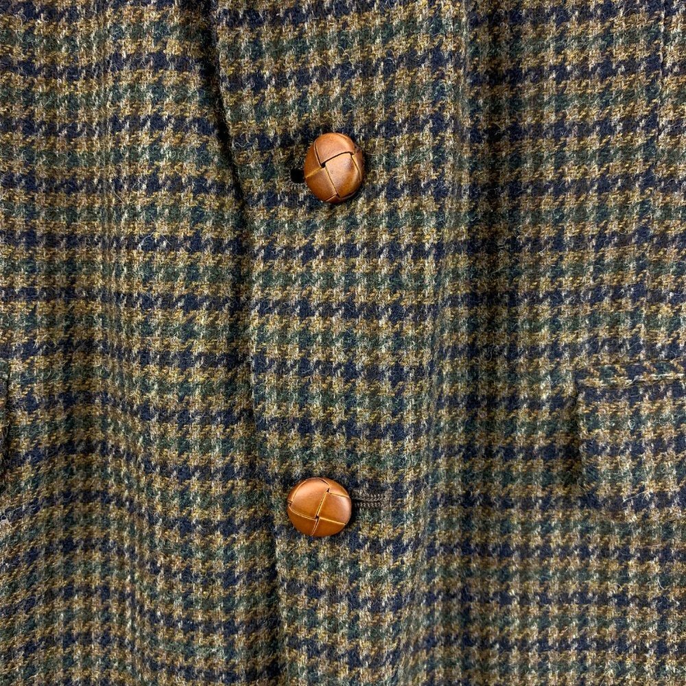 **SOLD**Woolrich Wool Blazer Mens 42L 42 Long Brown Green Black Leather Knot - Picture 4 of 16